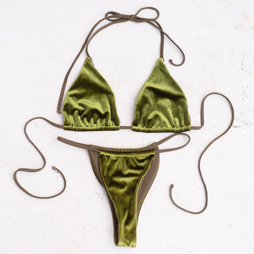 Velvet Triangle String Bikini Set - 图片 6