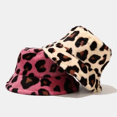Leopard Print Faux Fur Bucket Hat