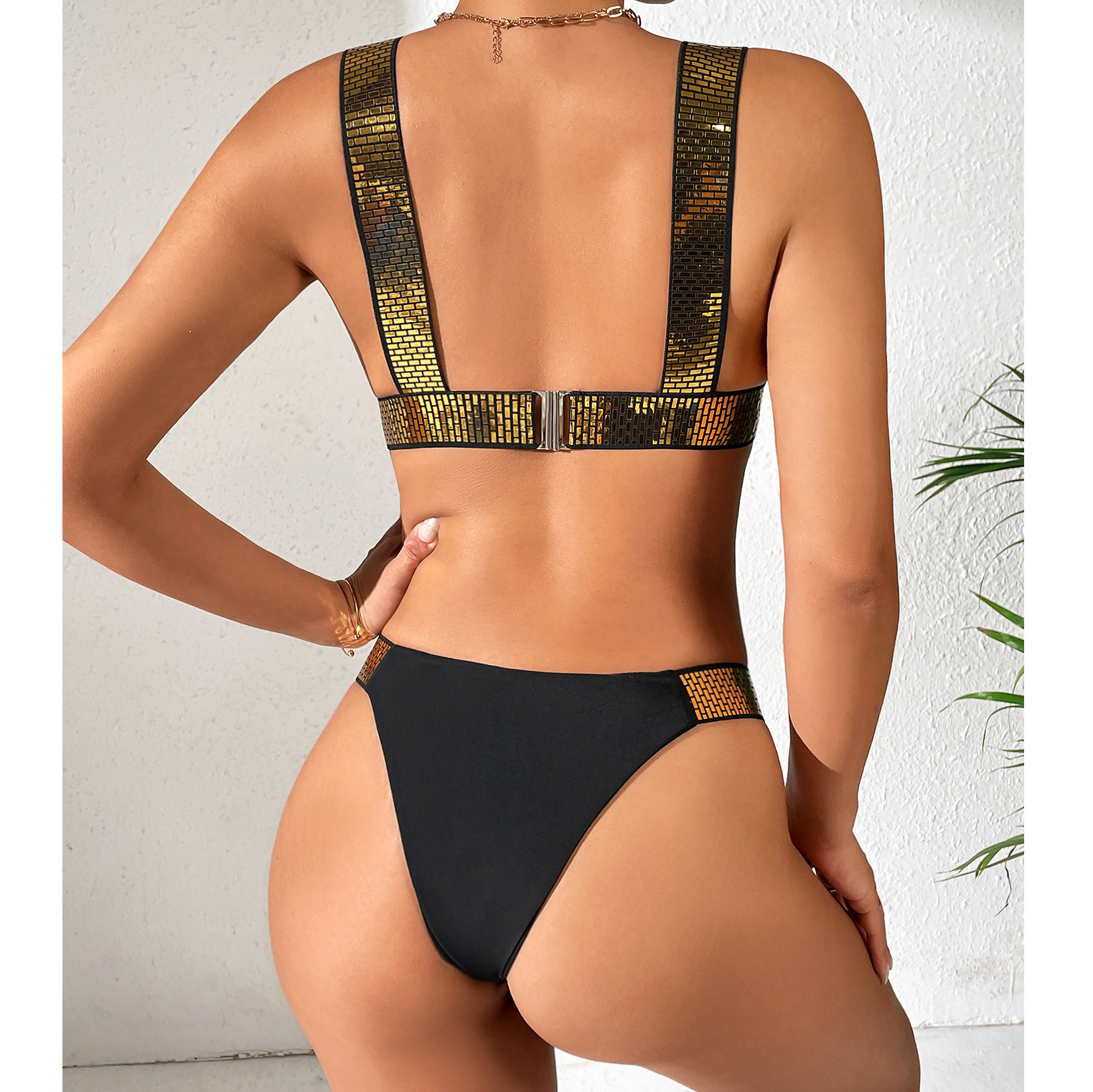 Gold Trim Triangle Bikini Set - 图片 3