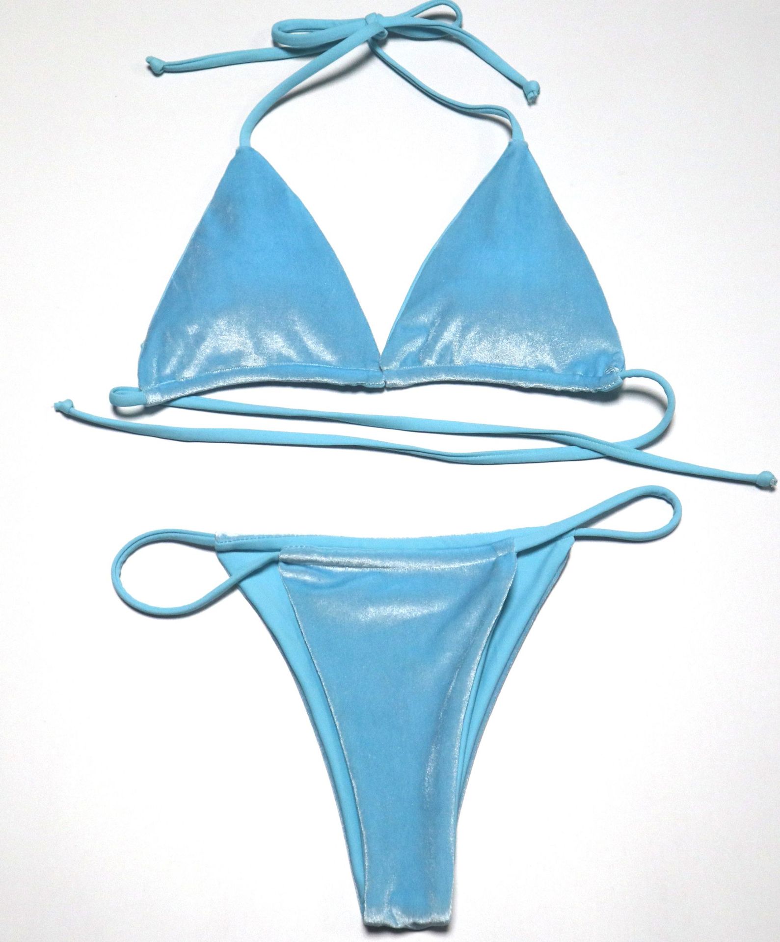 Velvet Triangle String Bikini Set - 图片 3