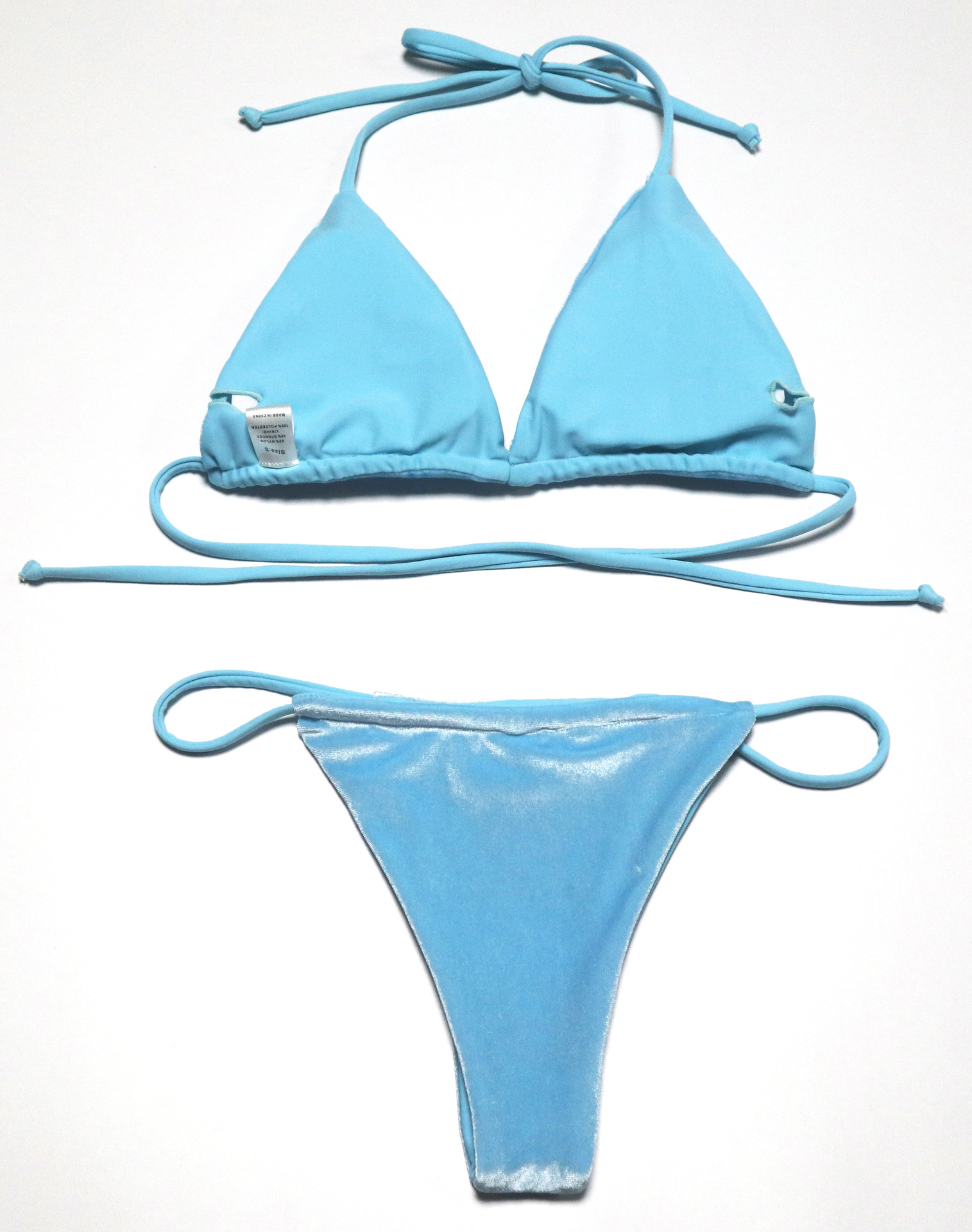 Velvet Triangle String Bikini Set - 图片 5